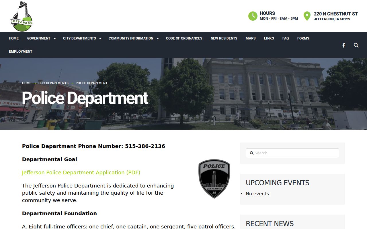 Official Jefferson Police Department information for warrant contact routing