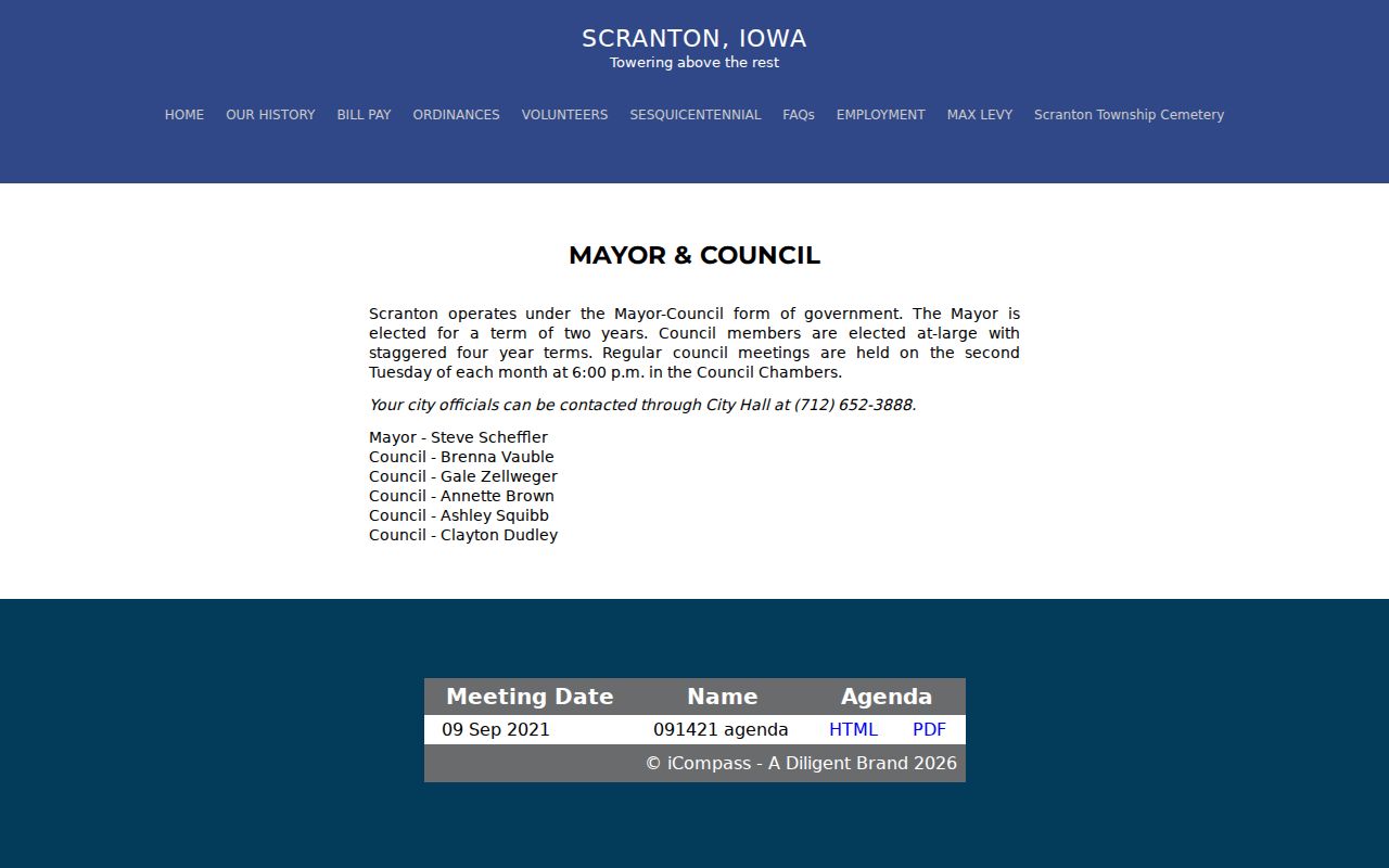Scranton mayor council and City Hall contact information